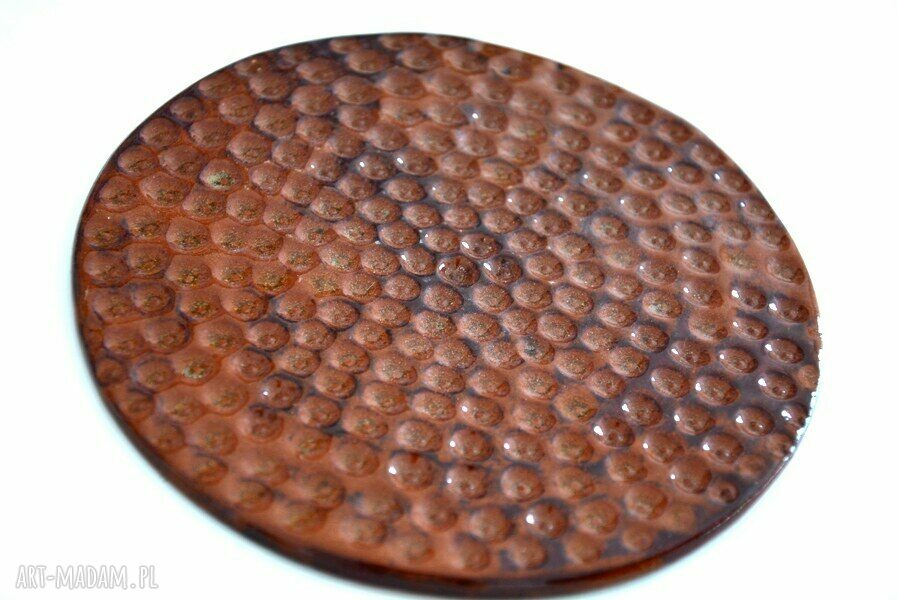 Ceramiczna podstawka Miód i Pszczoła - plaster miodu w brązowym szkliwie (14,5 cm)