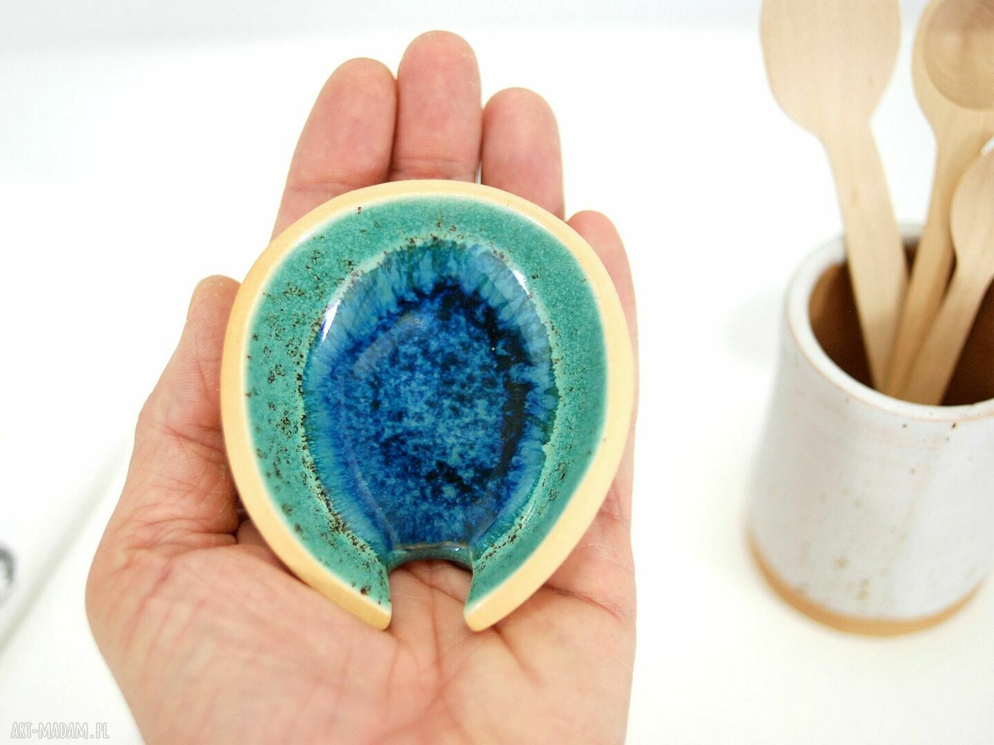 Ceramiczna podstawka do kuchni na łyżkę - turkusowa