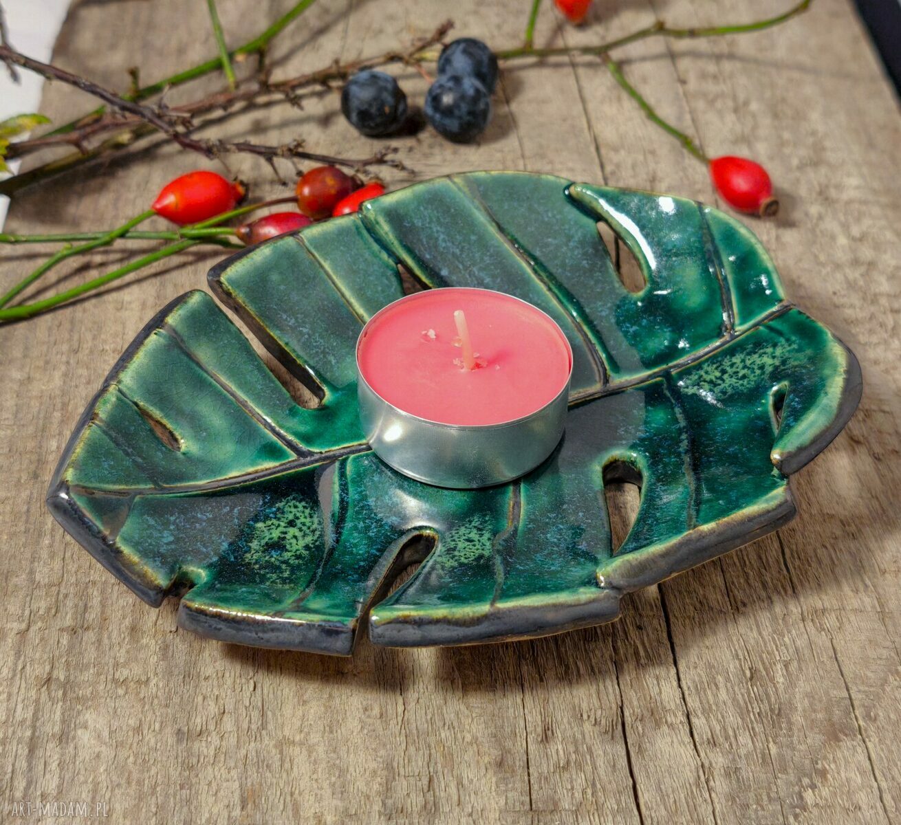 Ceramiczna podstawka Monstera - mydelniczka i pod tealight