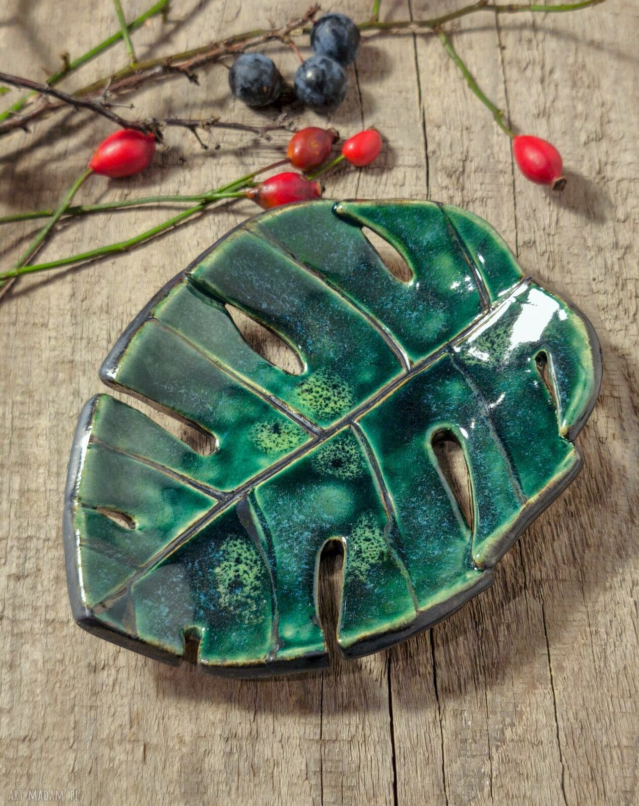 Ceramiczna podstawka Monstera - mydelniczka i pod tealight