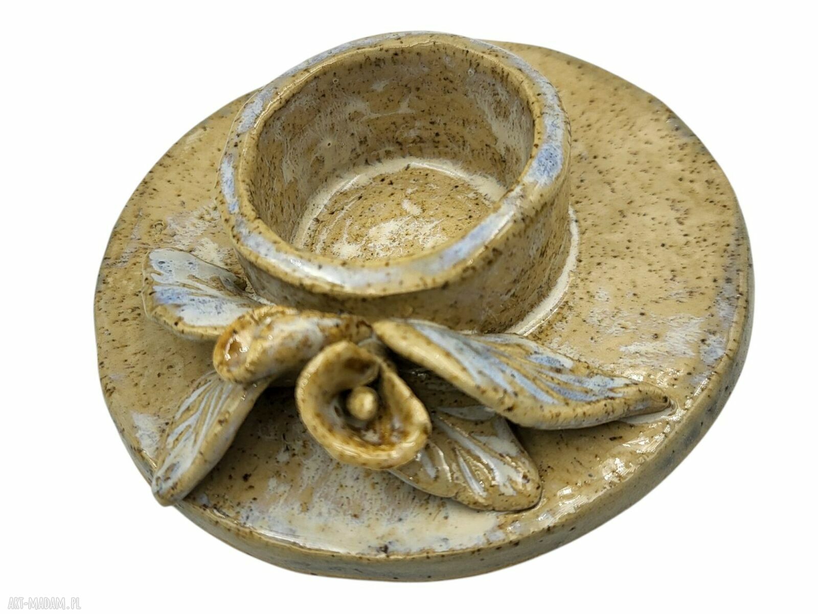 Ręcznie formowana ceramiczna podstawka pod świeczkę - motyw świąteczny