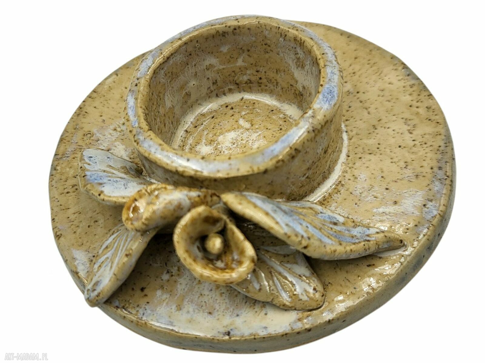 Ręcznie formowana ceramiczna podstawka pod świeczkę - motyw świąteczny