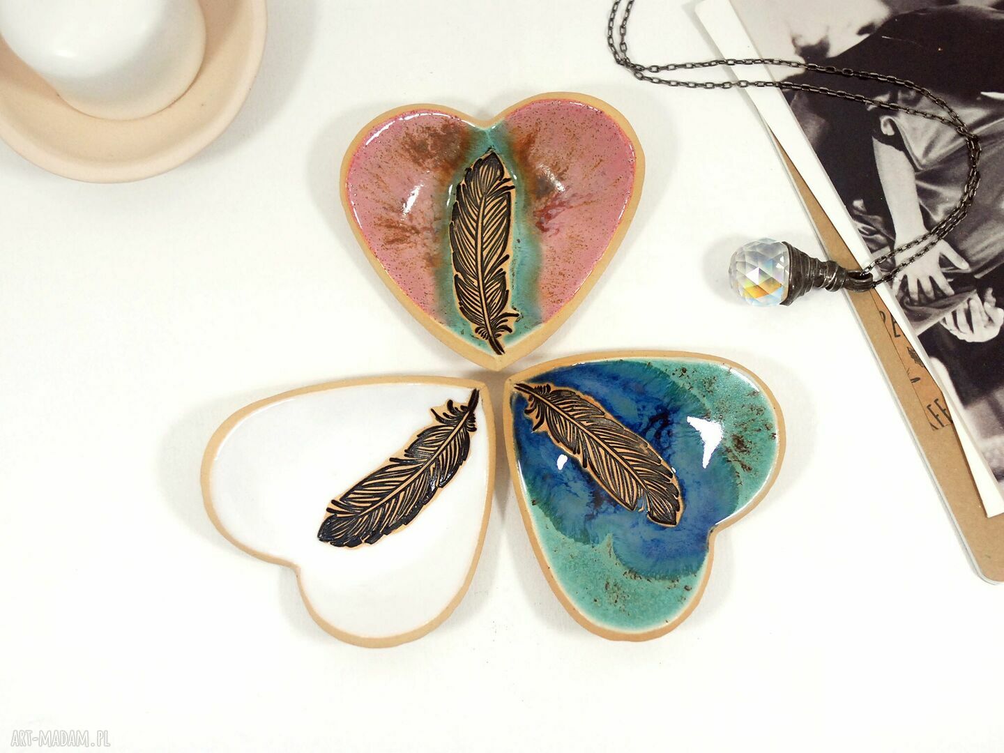 Ceramiczna podstawka na łyżeczkę, herbatę, świecę lub tealight w kształcie serca