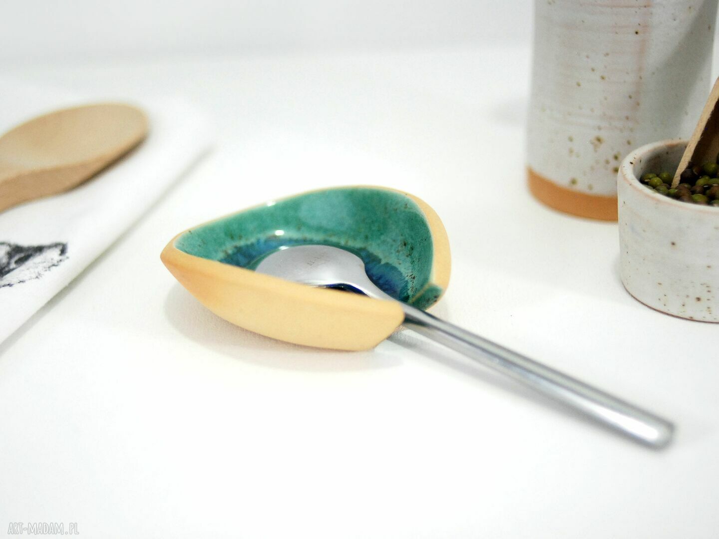 Ceramiczna podstawka do kuchni na łyżkę - turkusowa