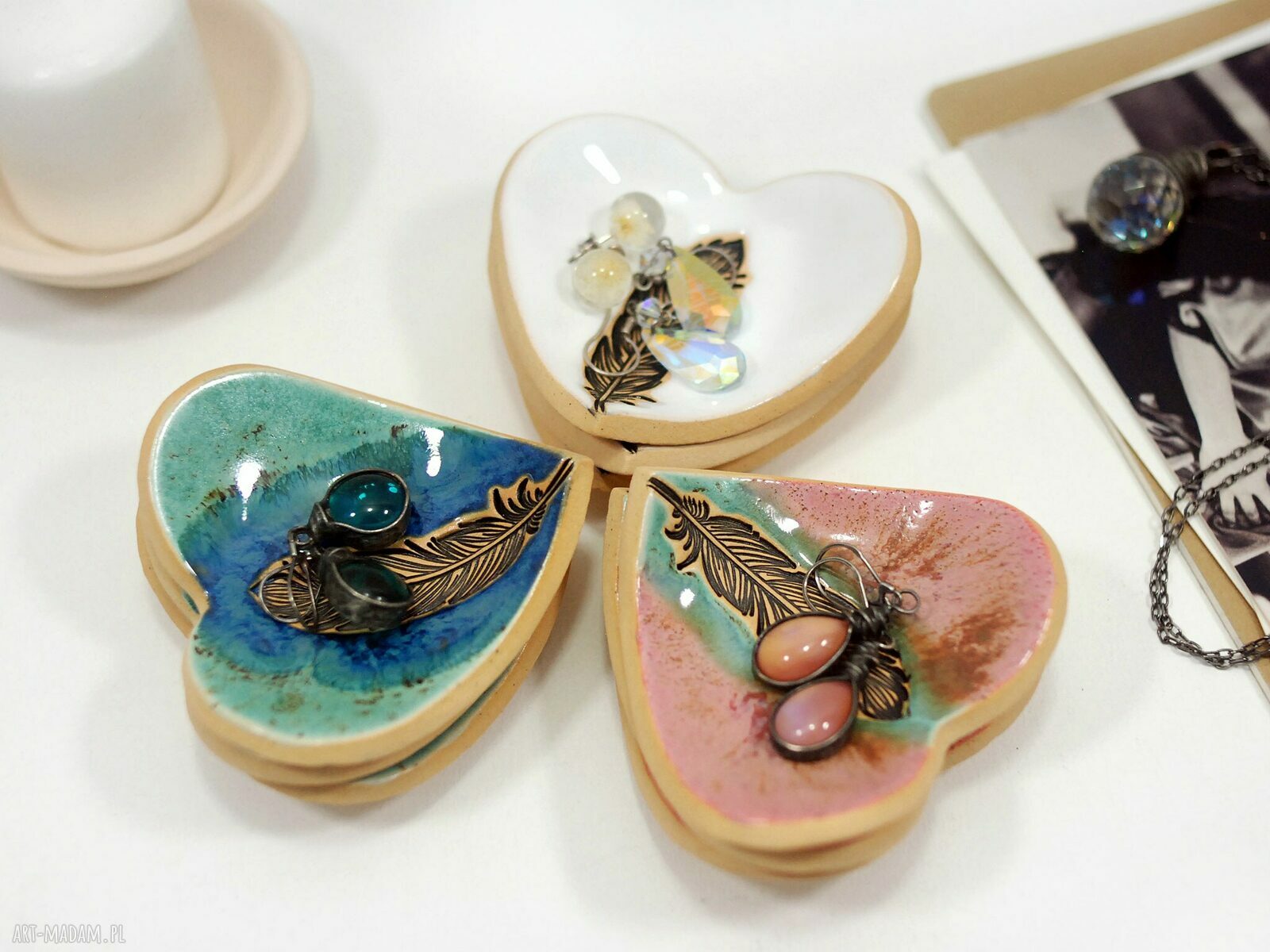 Ceramiczna podstawka na łyżeczkę, herbatę, świecę lub tealight w kształcie serca