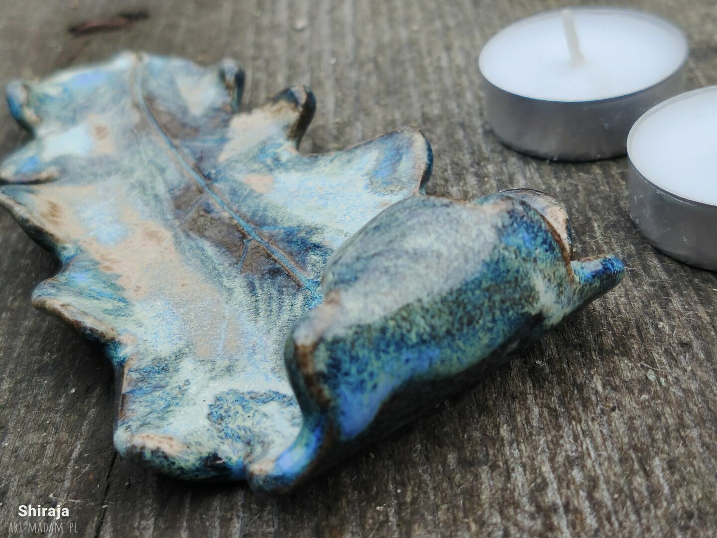 Ceramiczna podstawka liść dębu na tealighty - prezent dla niej