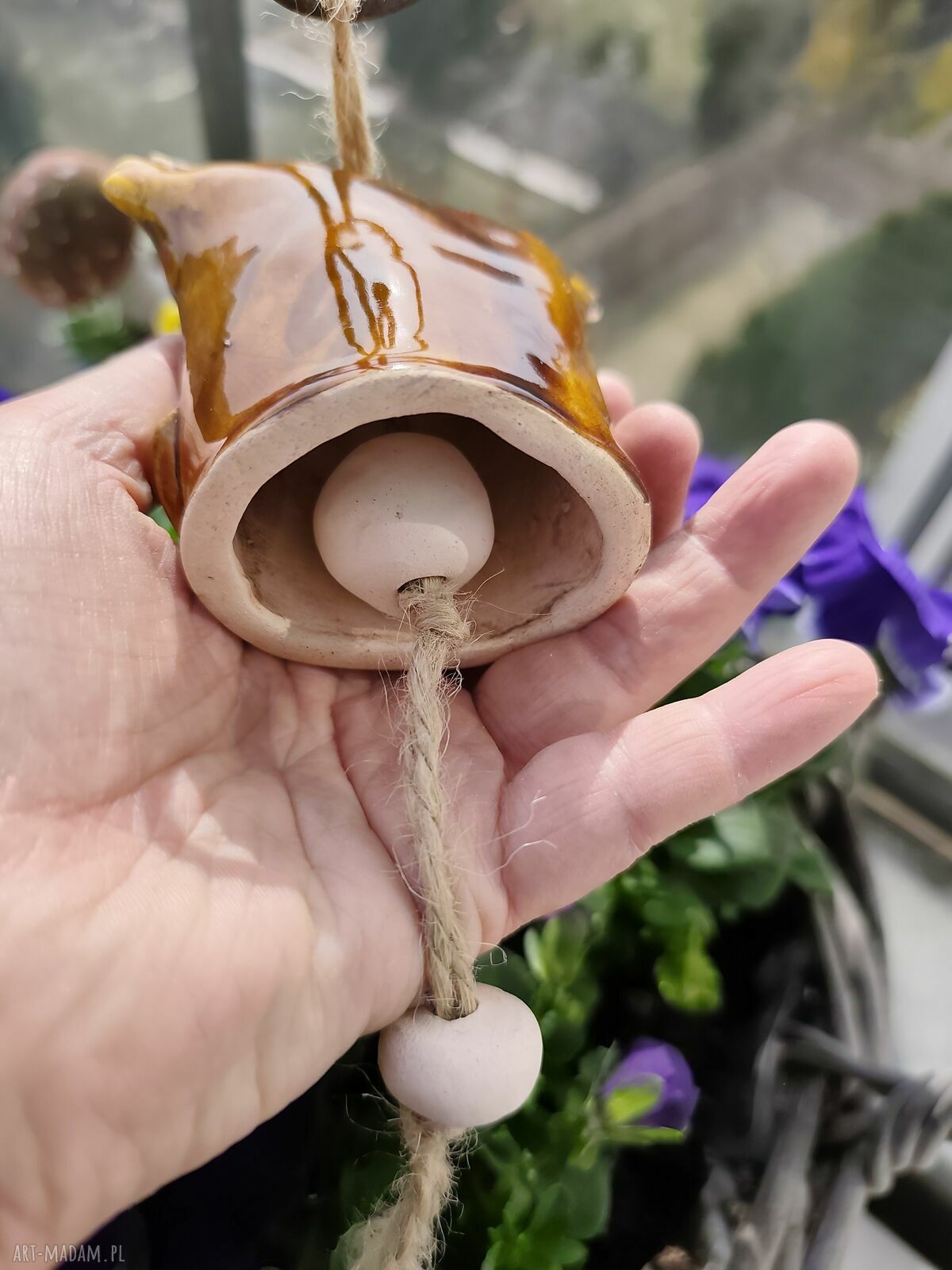 Ręcznie robiona sowa ceramiczna - dzwoneczek na balkon i do ogrodu