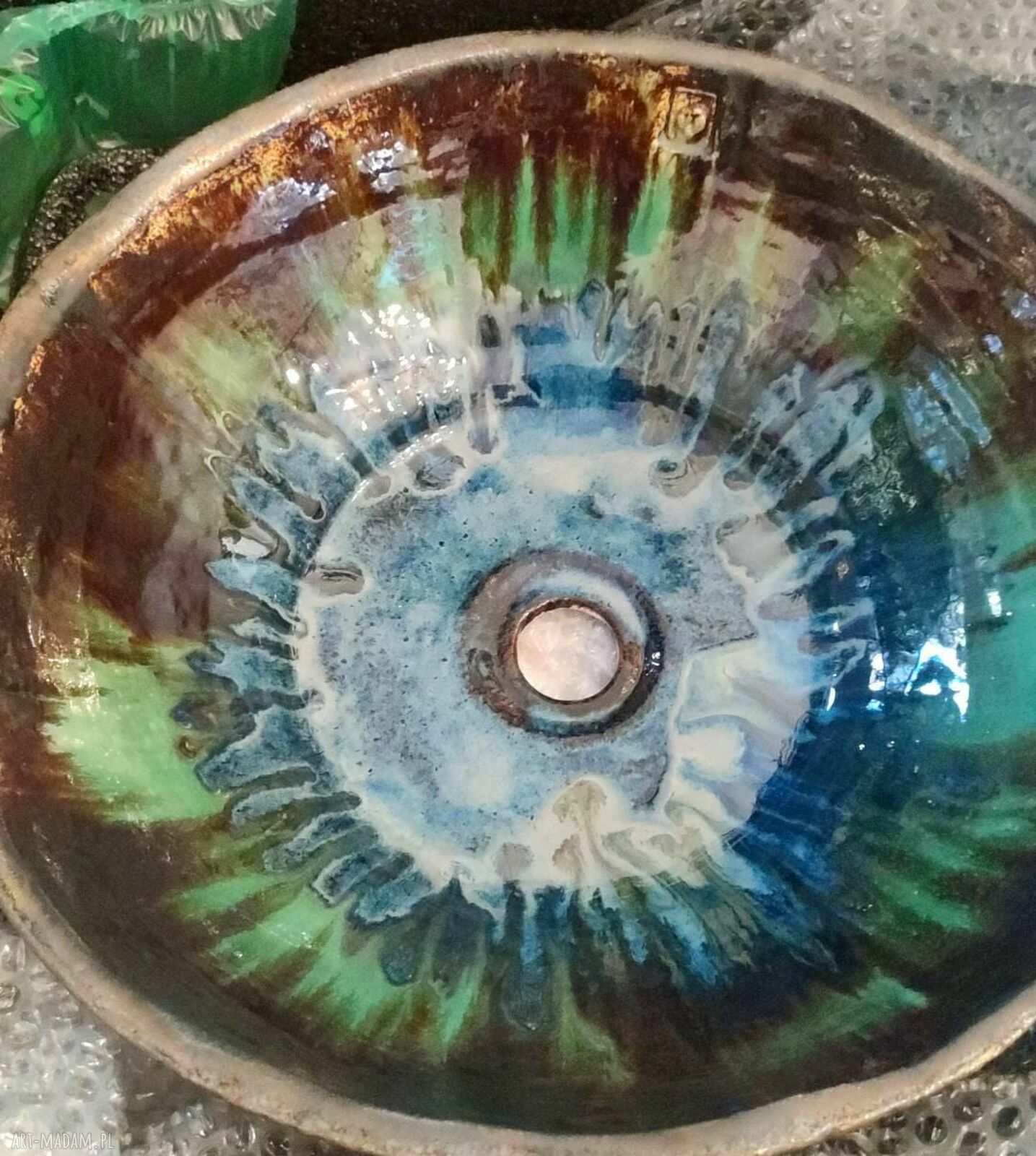 Ceramiczna umywalka 46 cm Szafirowe Jezioro - granat i turkus, ręcznie wykonana