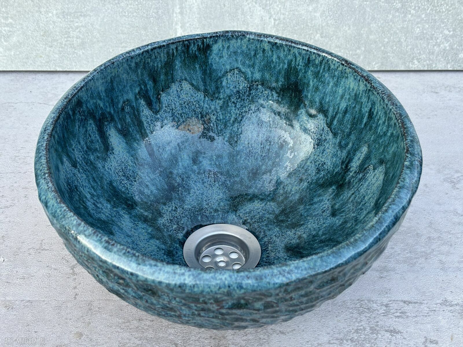 Umywalka ceramiczna rybia łuska z turkusową glazurą - ręcznie robiona
