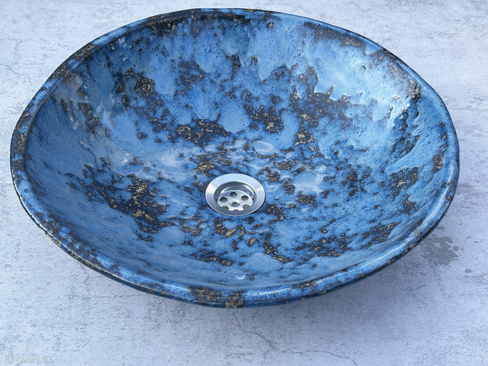Duża umywalka ceramiczna - wielka misa na blat w zielono-turkusowym szkliwie