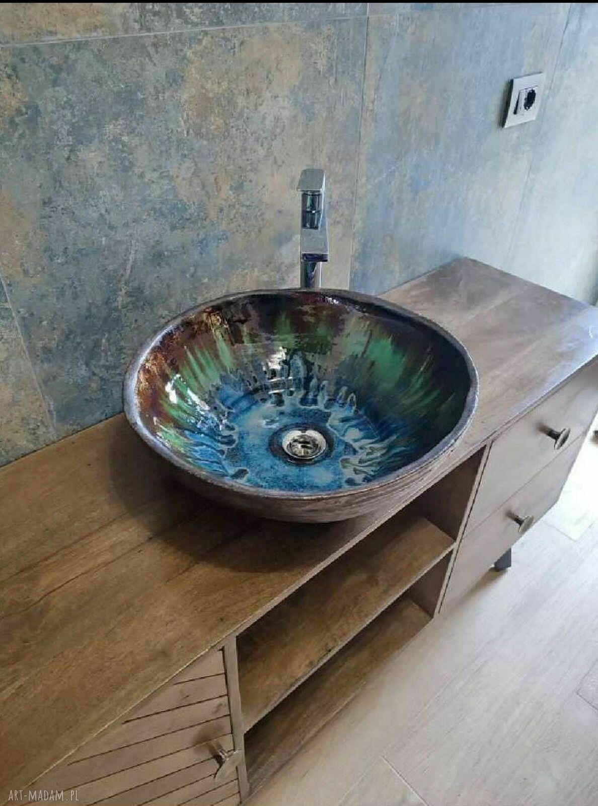 Ceramiczna umywalka 46 cm Szafirowe Jezioro - granat i turkus, ręcznie wykonana