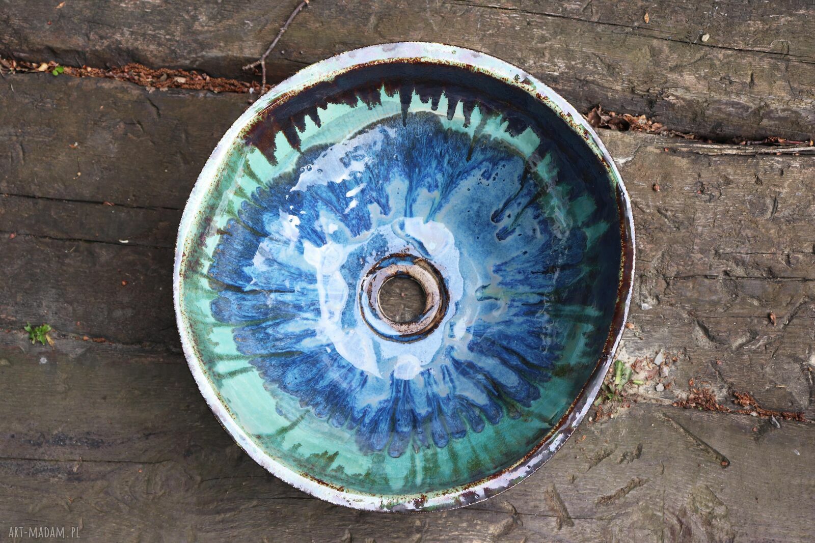 Ceramiczna umywalka nablatowa 31 cm "Szafirowe Jezioro" granat i turkus