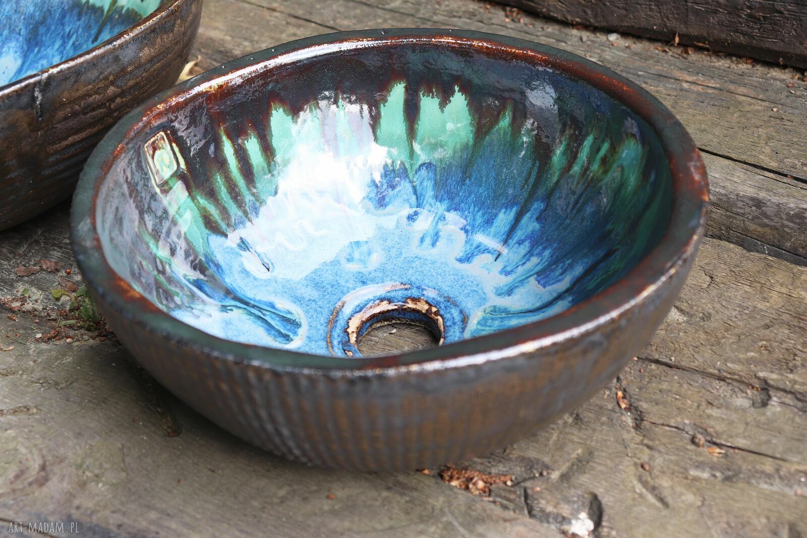 Ceramiczna Umywalka 38 cm Szafirowe Jezioro, Granat i Turkus