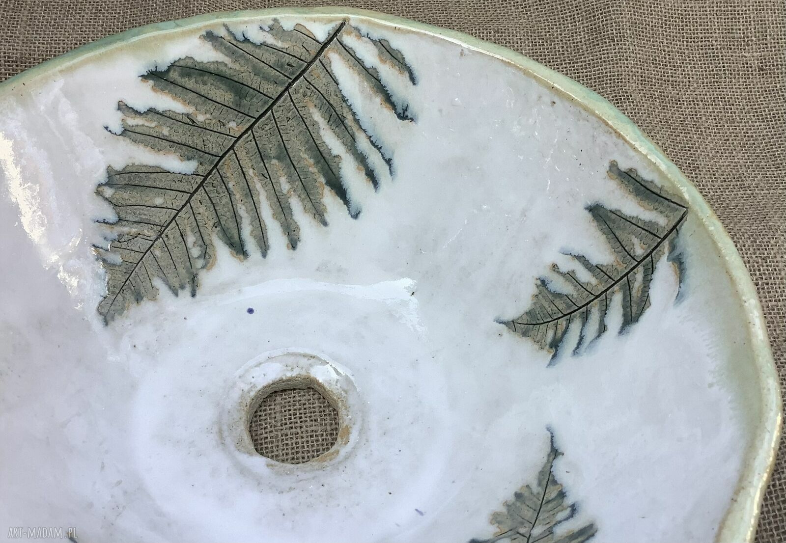 Ceramiczna umywalka „Paprocie II” - ręcznie robiona nablatowa