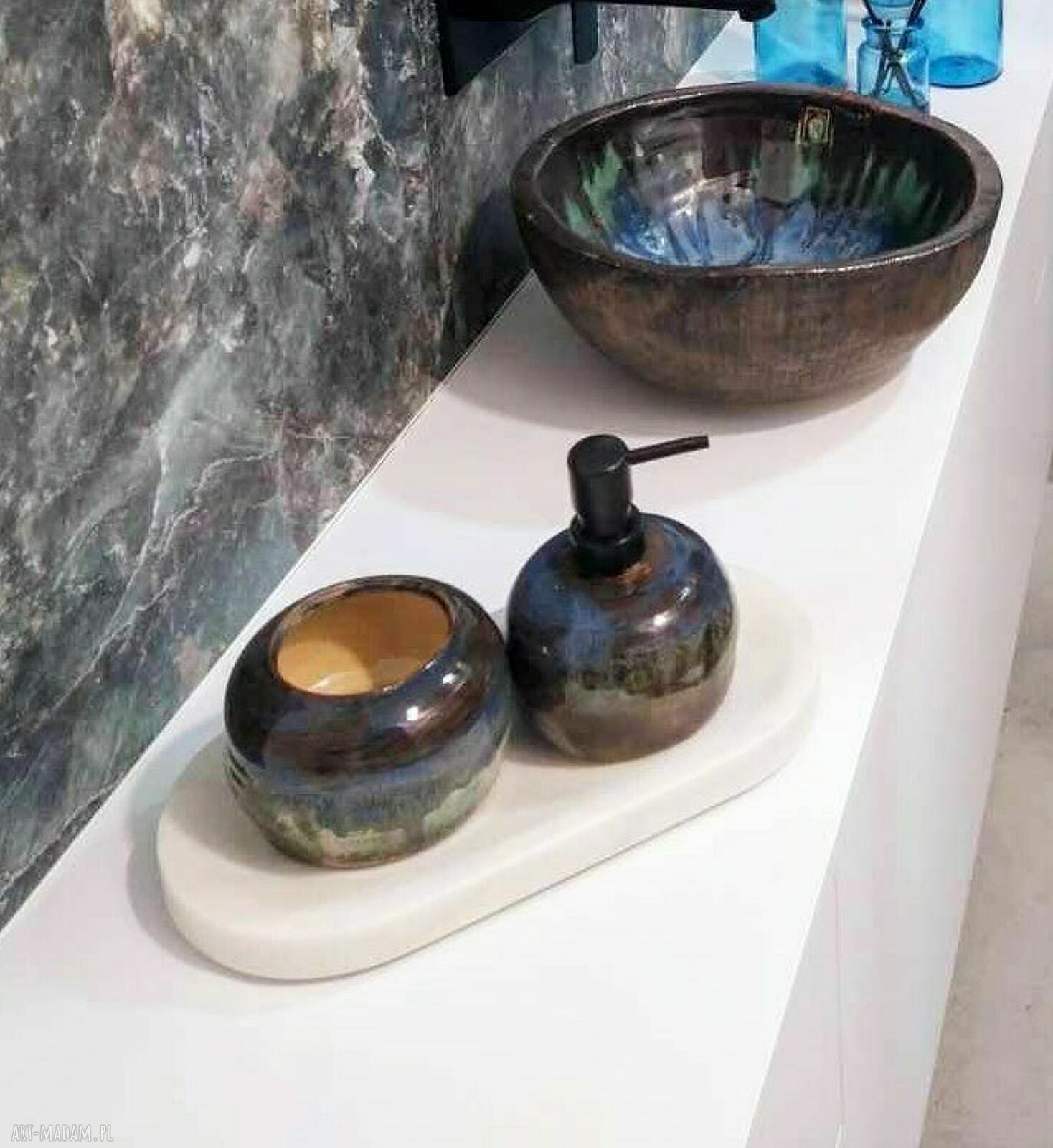 Ceramiczna umywalka 34 cm Szafirowe Jezioro - granat i turkus