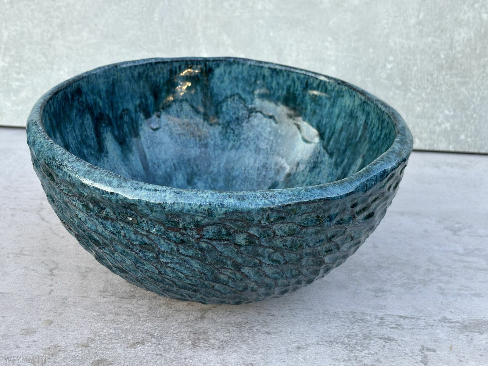 Umywalka ceramiczna rybia łuska z turkusową glazurą - ręcznie robiona