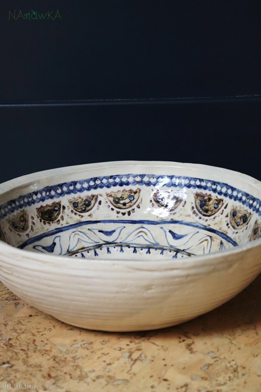 Ręcznie malowana umywalka ceramiczna nablatowa „Hafty” 34 cm
