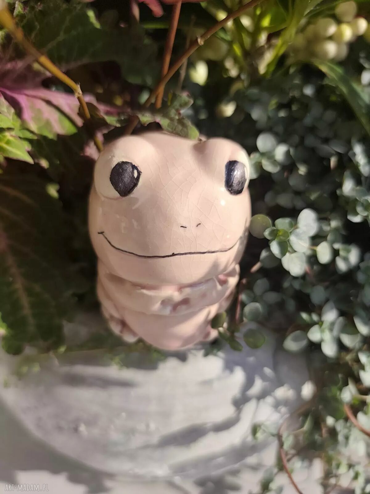 Różowa żaba ceramiczna do doniczki i na prezent