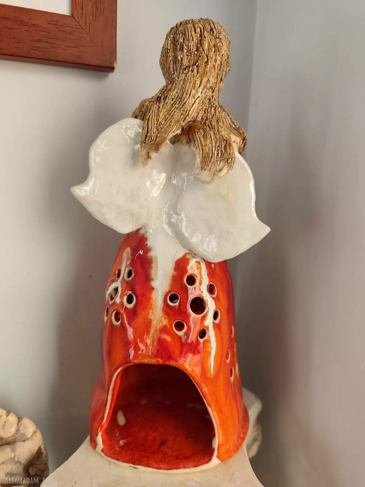 Anioł ceramiczny lampion turkusowy - prezent na Chrzest i Komunię