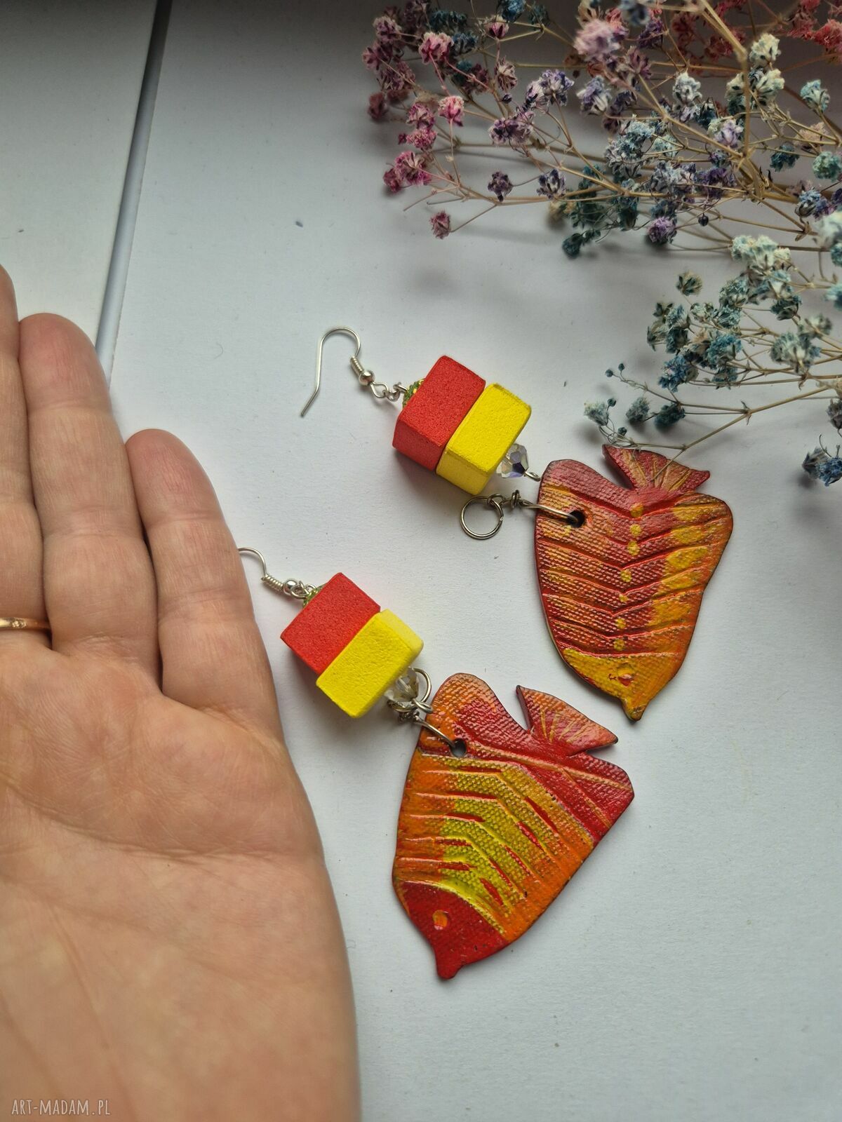 Kolczyki ceramiczne ryby - kolorowe rękodzieło boho