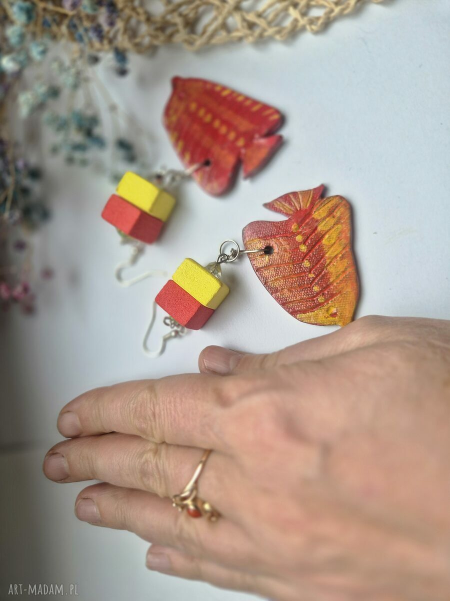 Kolczyki ceramiczne ryby - pojedyncza sztuka boho folk (Ruda Klara)