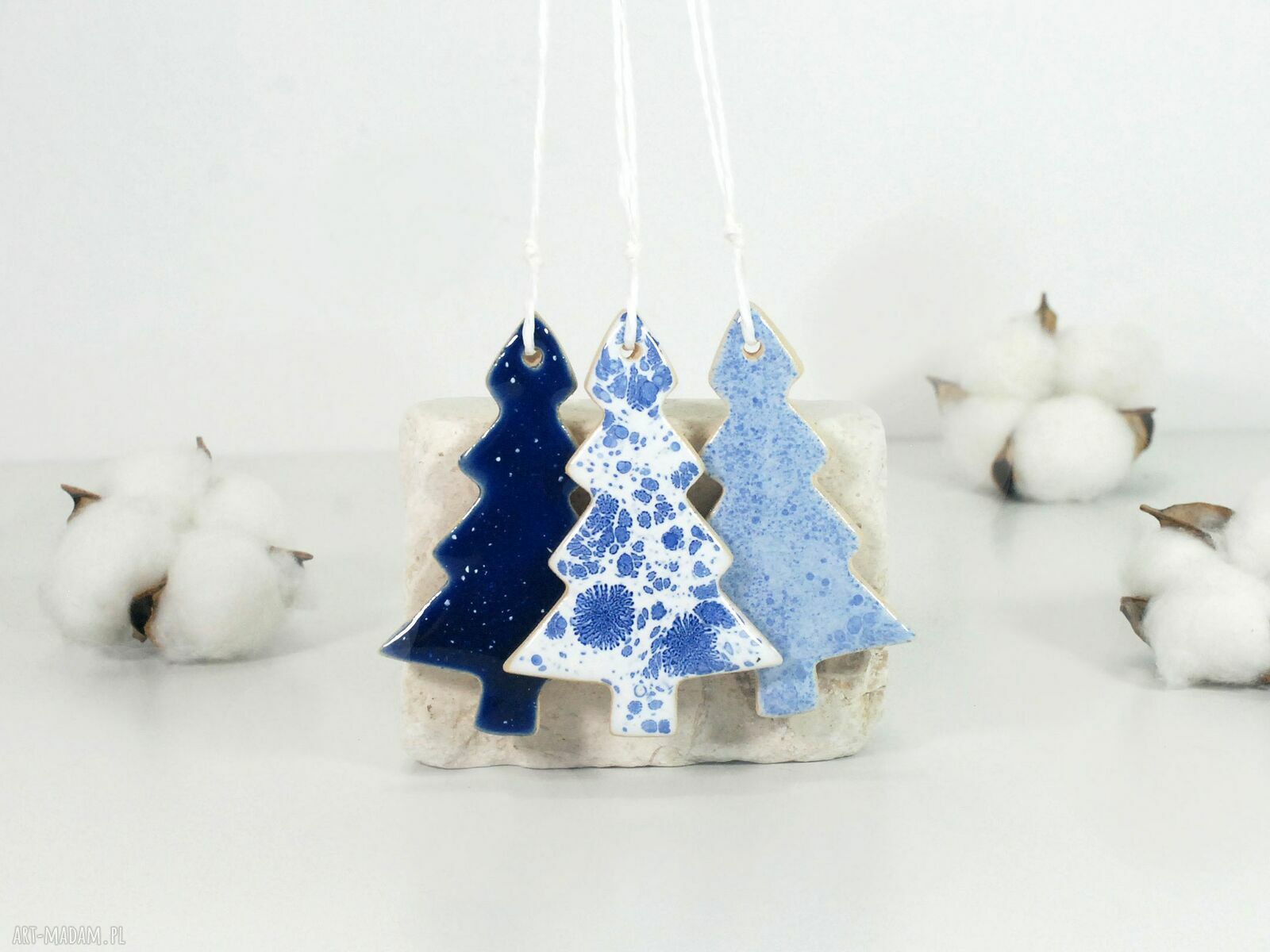 Ceramiczne choinki - komplet 3 ozdób choinkowych, ręcznie robione i szkliwione