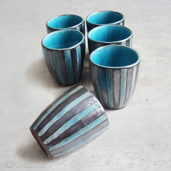 Czarki ceramiczne turkusowo-czarne 8 sztuk