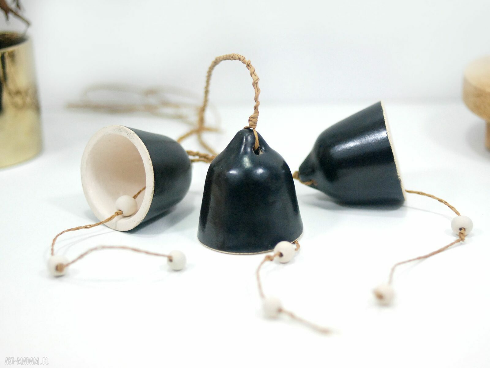 Ceramiczne dzwonki choinkowe Noir - zestaw 3 szt.