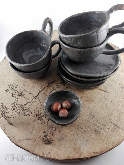 Filiżanki ceramiczne NATURA - zielone szkliwo i zestaw 4 filiżanek