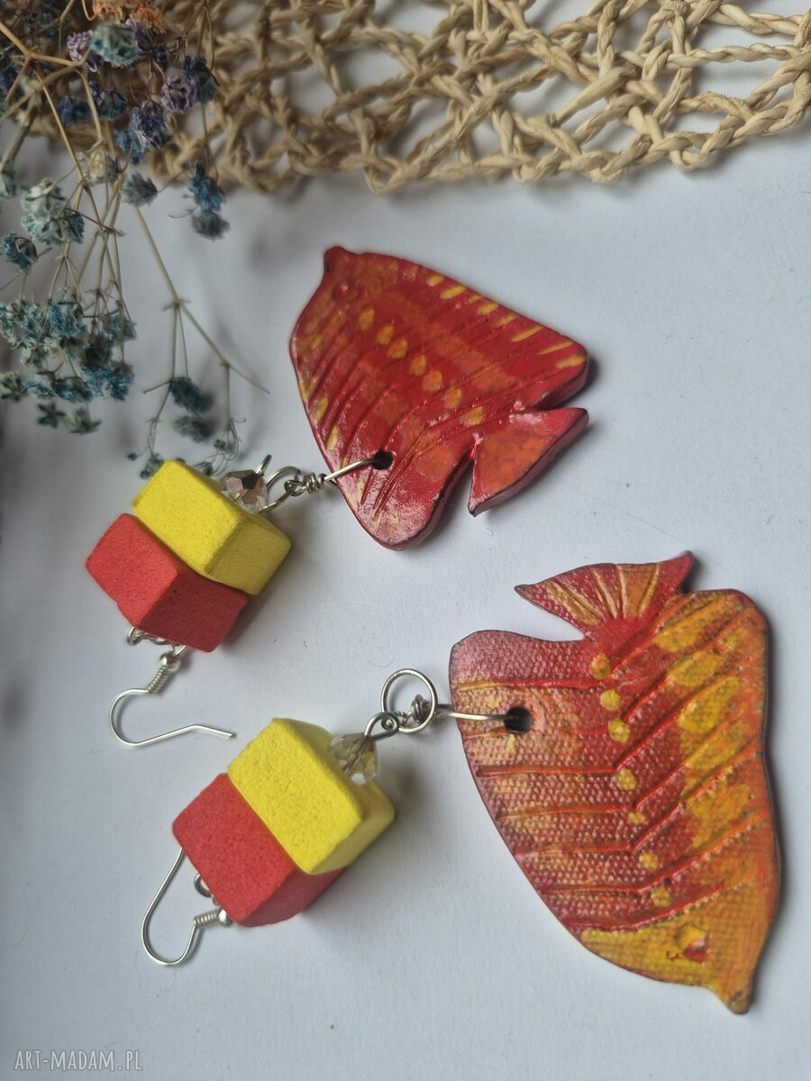 Kolczyki ceramiczne ryby - pojedyncza sztuka boho folk (Ruda Klara)