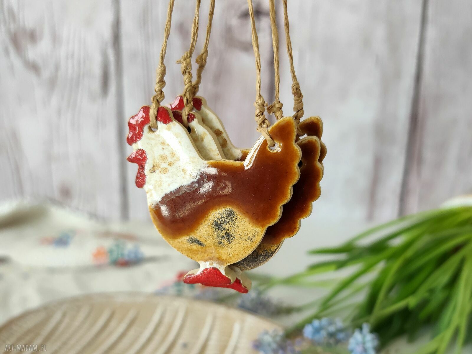 Ceramiczne kury - wiszące dekoracje z ceramiki zestaw 3 szt.