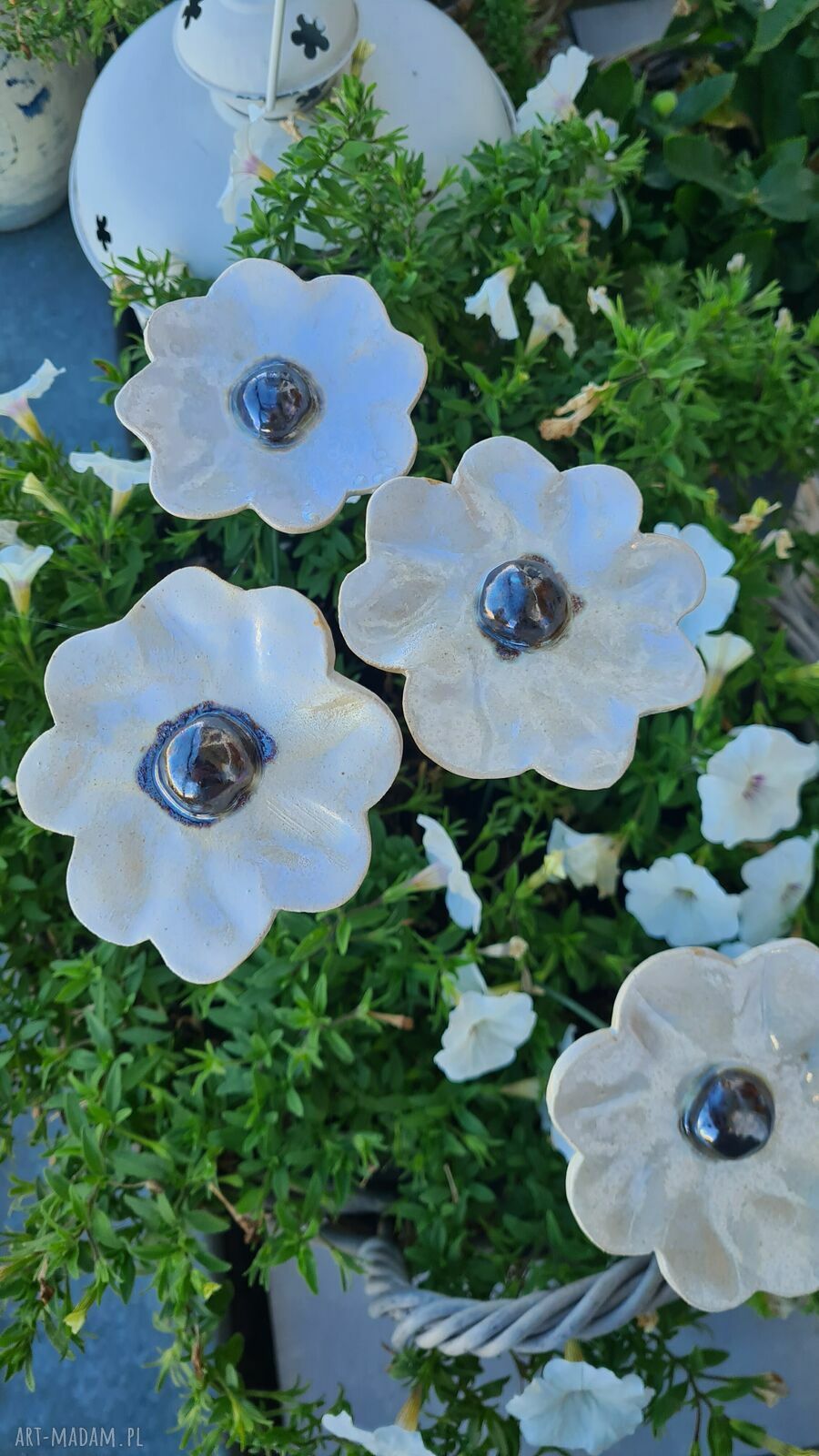 Ceramiczne kwiaty 4 szt - ręcznie szkliwione dekoracje do domu