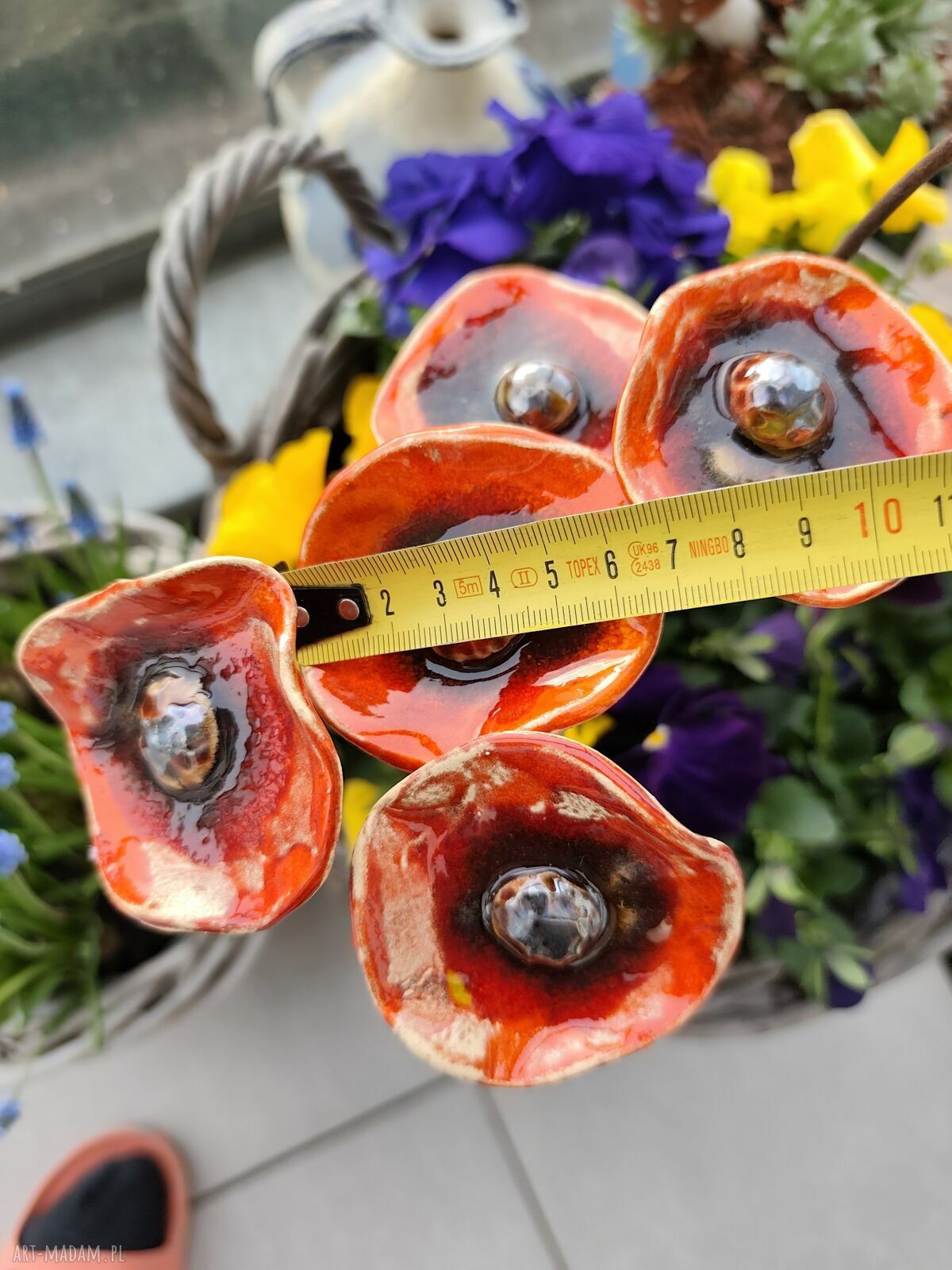 Kwiaty ceramiczne 5 sztuk - ręcznie szkliwione na druciku florystycznym