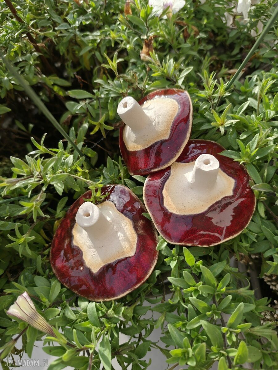 Kwiaty ceramiczne 3 szt. na druciku - głęboka czerwień