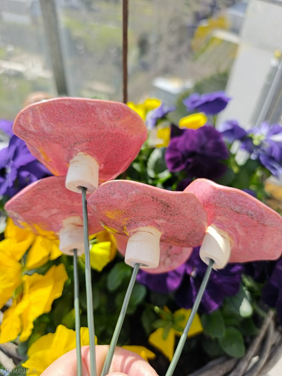 Kwiaty ceramiczne 5 sztuk - ręcznie szkliwione ozdoby na druciku florystycznym