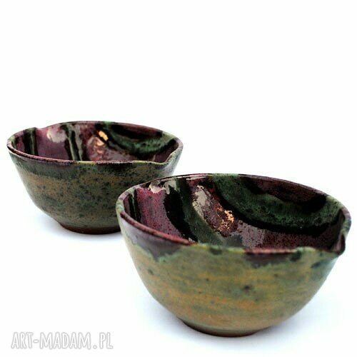 Ceramiczne miseczki 2 szt. „malinowo-miętowe I” - ręcznie toczone
