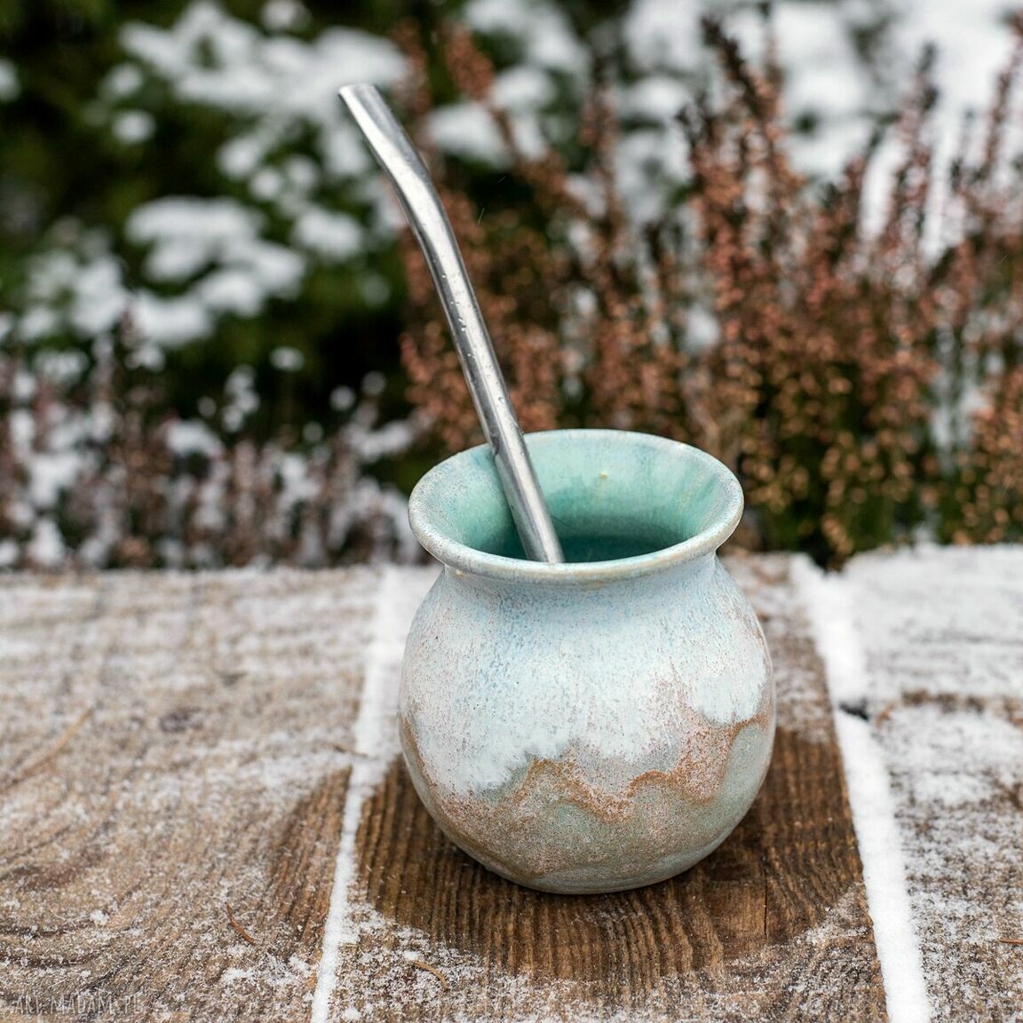 Ceramiczne naczynie do yerba mate „Subtelny mróz” - matero handmade - ok. 230 ml