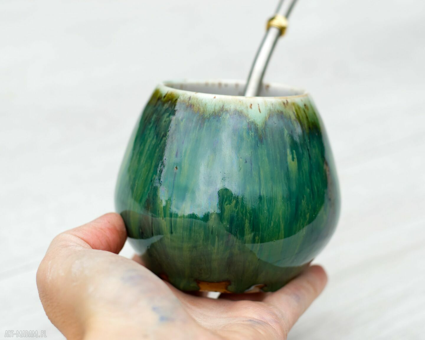 Ceramiczne naczynie do yerba mate / matero - szmaragdowe 300 ml