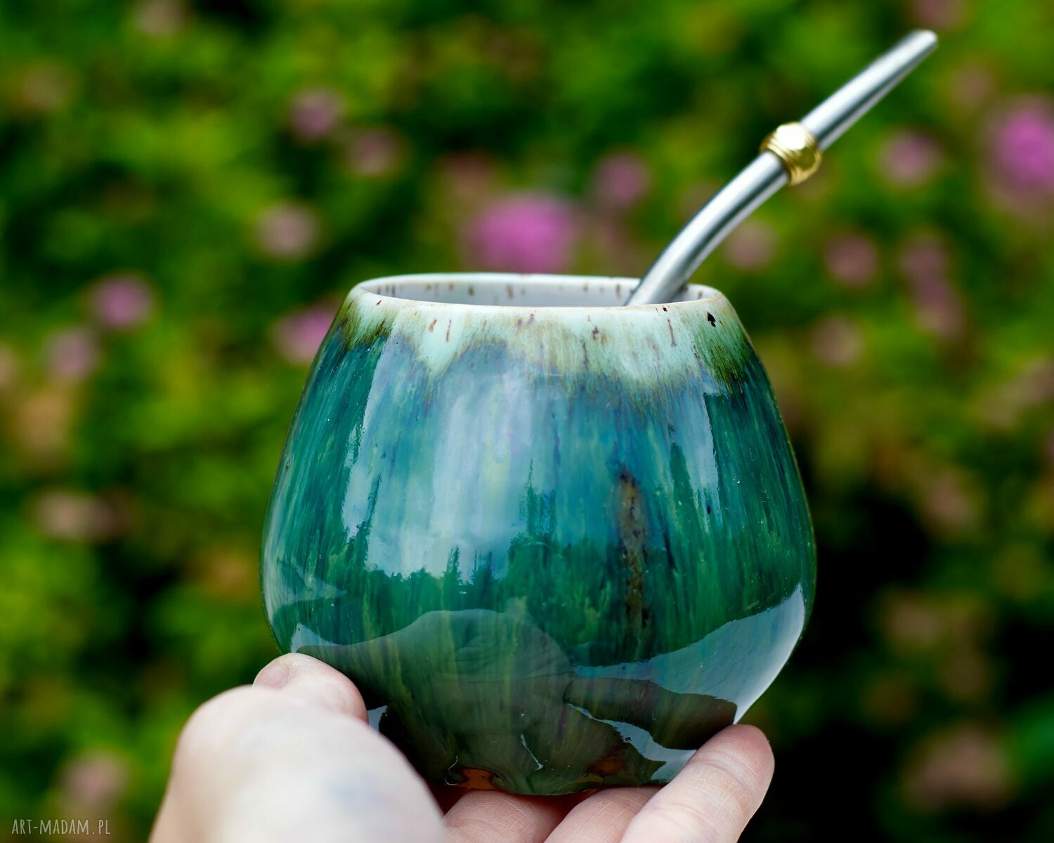 Ceramiczne naczynie do yerba mate / matero - szmaragdowe 300 ml