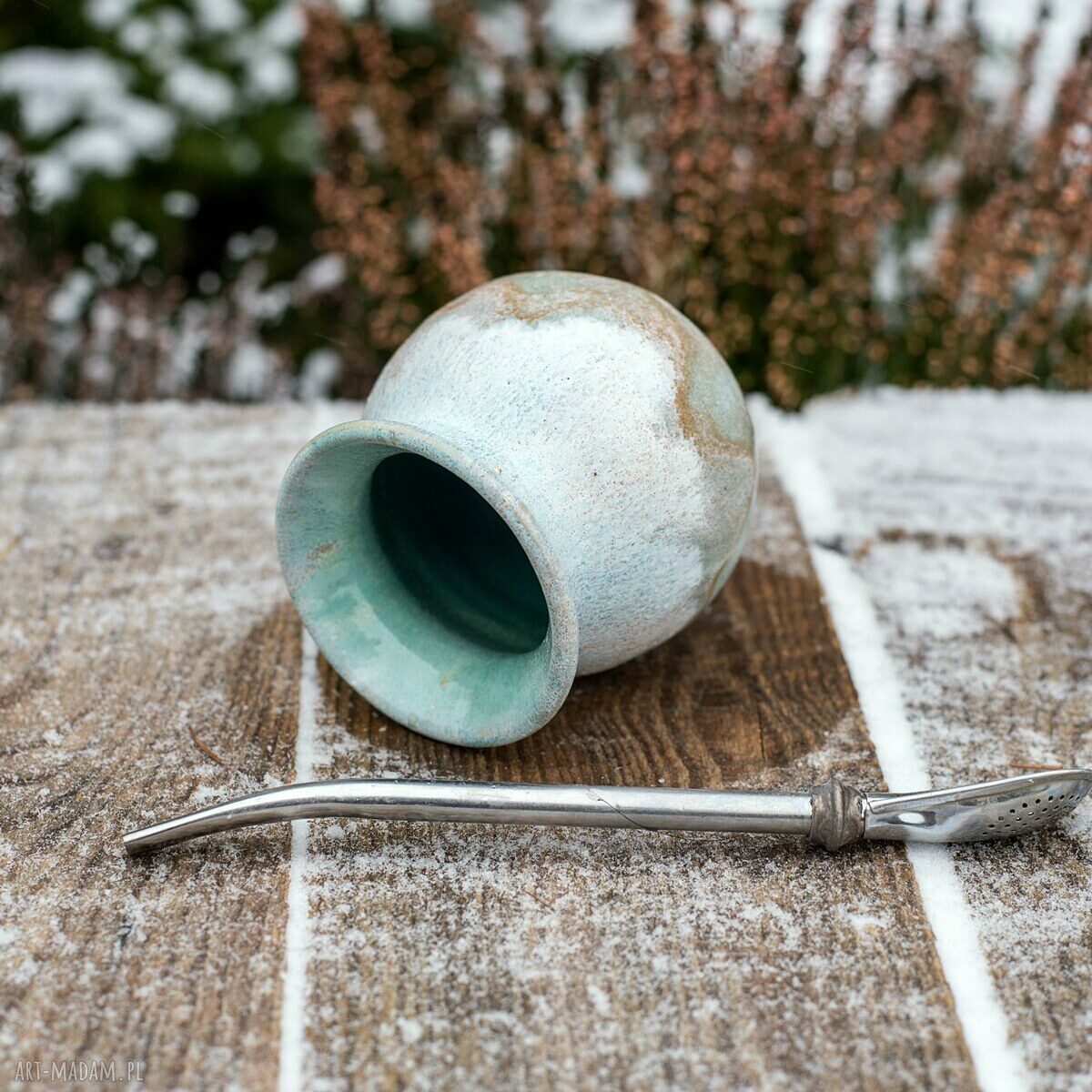 Ceramiczne naczynie do yerba mate „Subtelny mróz” - matero handmade - ok. 230 ml