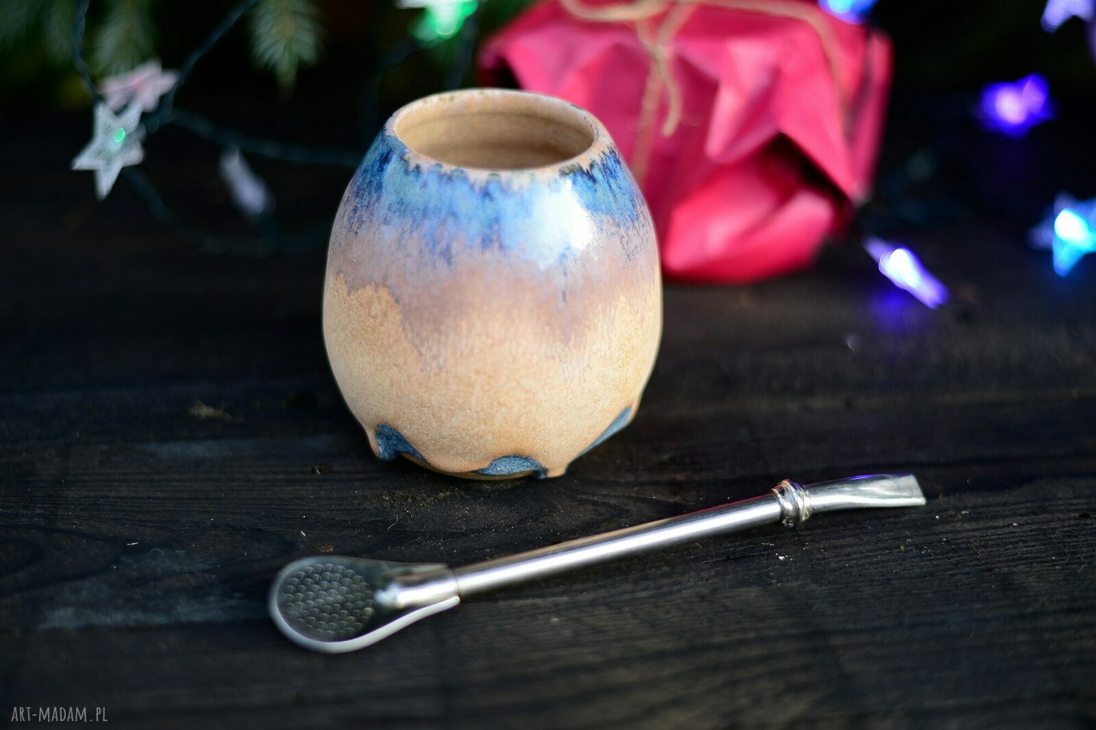 Duże matero ceramiczne do yerba mate 420 ml Azul Horse