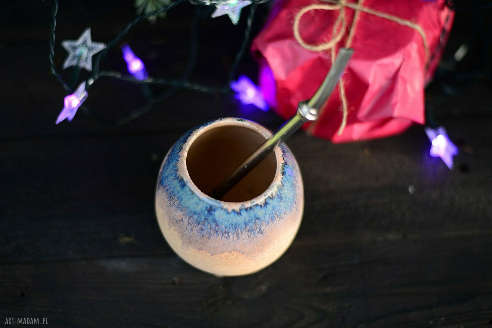 Duże matero ceramiczne do yerba mate 420 ml Azul Horse