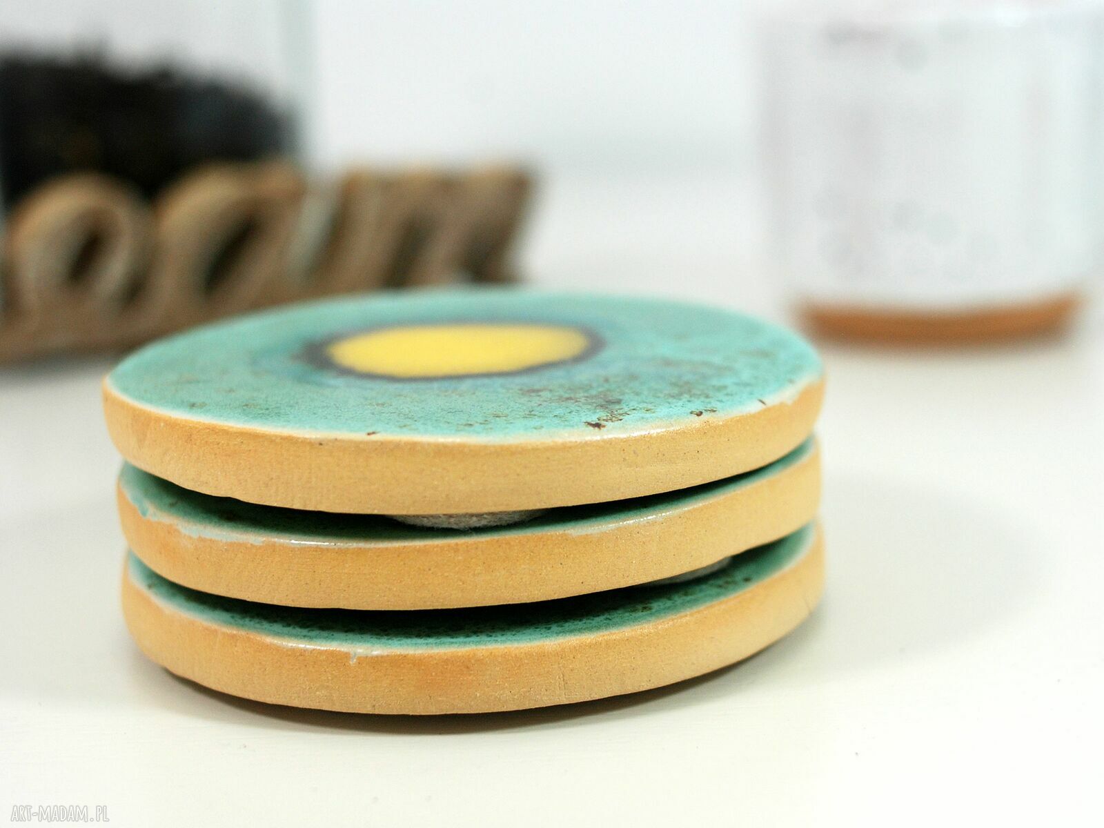 Ceramiczne podkładki pod kubek Pawie Oko - boho dodatki do kuchni