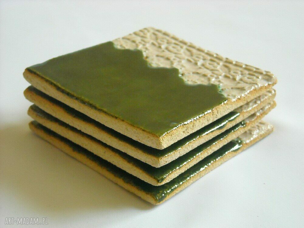 Ceramiczne podkładki pod kubki - komplet 4 sztuk z jasnej gliny szamotowej