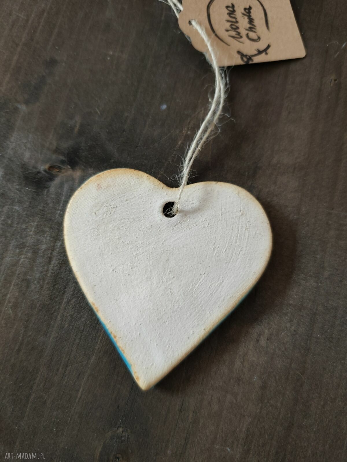 Turkusowe serce ceramiczne - ręczna zawieszka na prezent