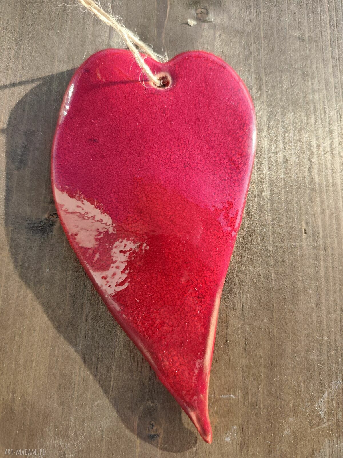 Czerwone serce ceramiczne „Miłość dwoje” - dekoracja handmade