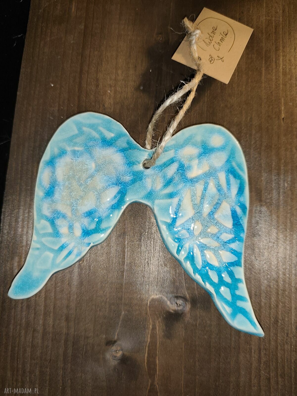 Skrzydła ceramiczne anielskie - turkusowa ozdoba i prezent z serca