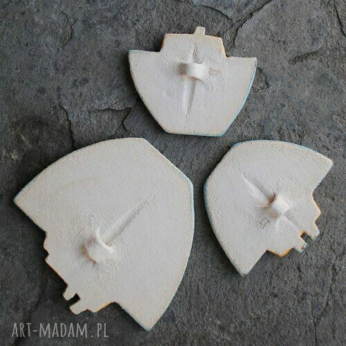 Ceramiczne statki 3 szt - 'AHOJ' - marynistyczna dekoracja wisząca handmade