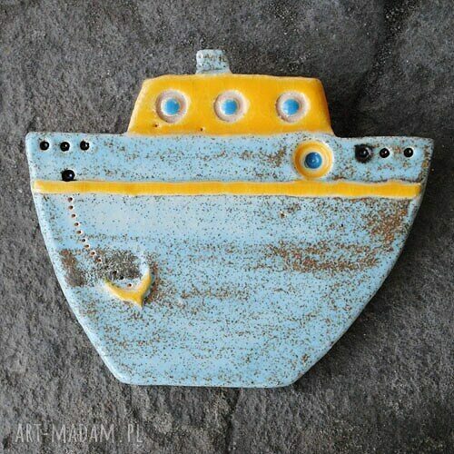 Ceramiczne statki 3 szt - 'AHOJ' - marynistyczna dekoracja wisząca handmade