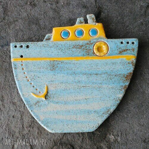 Ceramiczne statki 3 szt - 'AHOJ' - marynistyczna dekoracja wisząca handmade